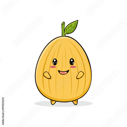 Cute anthropomorphic melon character with a happy face and tiny legs standing