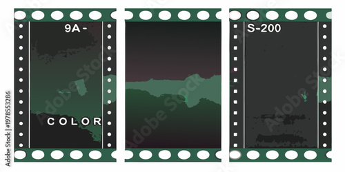 Three frames of film strip displaying color and numerical markings