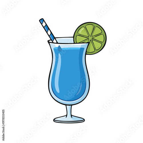 Refreshing Blue Cocktail with Lime and Striped Straw for Summer Parties