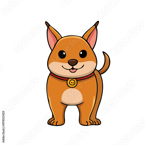 Cute cartoon puppy with pointed ears and collar standing happily