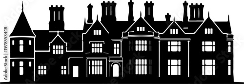 Grand English manor house silhouette vector illustration