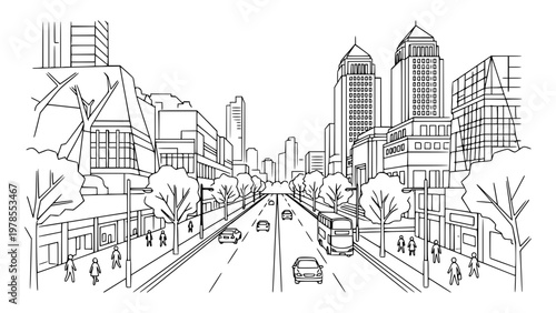 Orchard Road Singapore Line Art Modern Street City Illustration