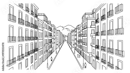 Via Toledo Naples Line Art Street Italy Urban Illustration