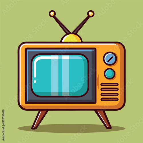 Flat vector illustration of a retro vintage television with antenna