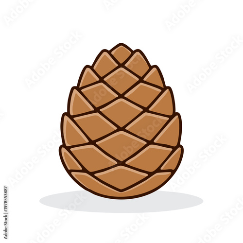 Isolated illustration of a brown pine cone with detailed scales and a subtle shadow