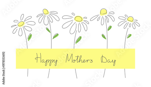 Happy Mother's Day, floral greeting card with text lettering, vector, hand-drawn. Festive design for banners, posters, greetings, labels
