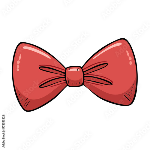 Hand drawn cartoon red bow tie accessory illustration with outline and shading