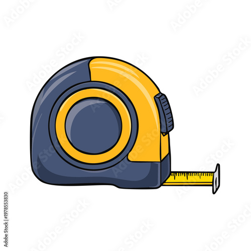 Yellow and gray tape measure tool for measuring lengths and distances