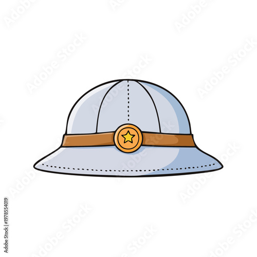 Cartoon illustration of a classic safari pith helmet with a golden star emblem