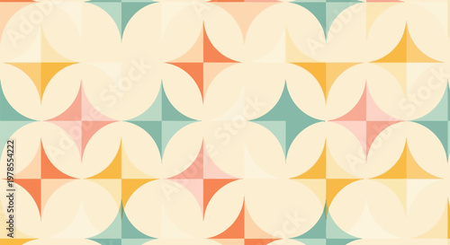 Abstract geometric pattern with overlapping shapes and pastel colors description a repeating pattern features rounded overlapping shapes in soft pastel hues