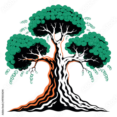 A stylized illustration of a bonsai tree