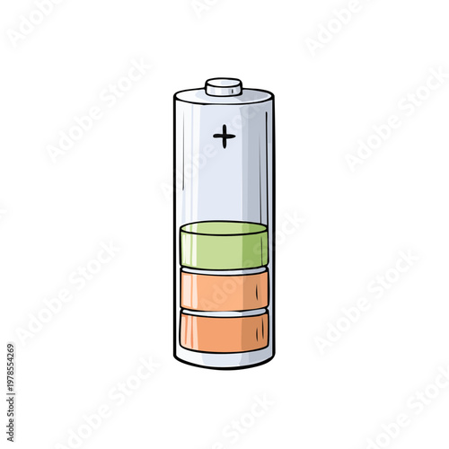 Illustration of a cylindrical battery with a power indicator showing partial charge