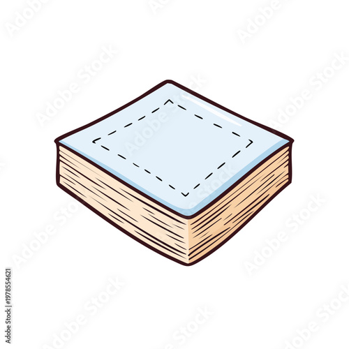Illustration of a stack of light blue paper napkins with a dashed square outline on top