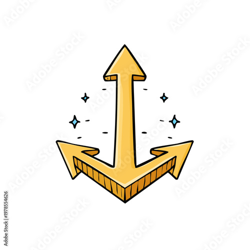 Golden anchor symbol with three arrows pointing outwards, representing direction and choice