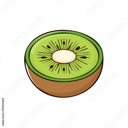 Vibrant Cross-Section of a Ripe Kiwi Fruit with Seeds and Green Flesh