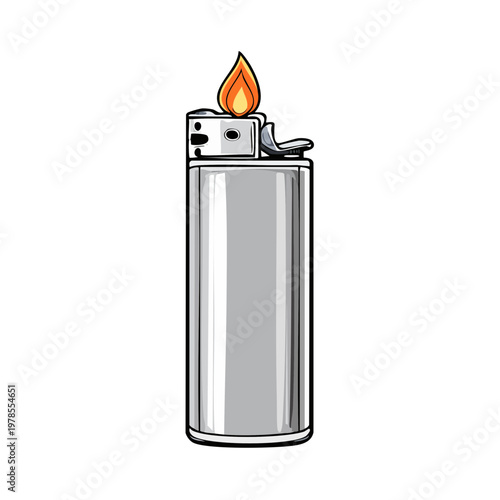 Illustration of a silver disposable lighter with a flame