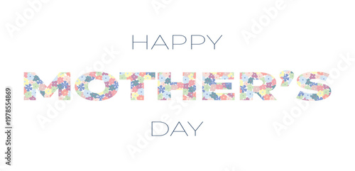 Happy Mother's Day spring colored floral greeting card on transparent background, vector. A festive modern element for design, postcards, banners, posters, labels, decorations, packaging