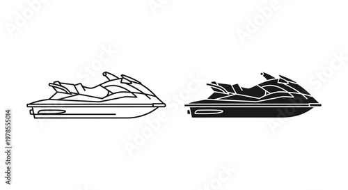 Two jet ski outlines showcase design variations in black and white silhouette