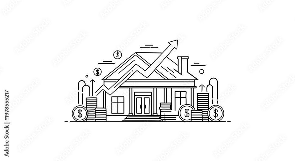 Fototapeta premium A minimalist vector illustration of a house with growing finances and increasing value