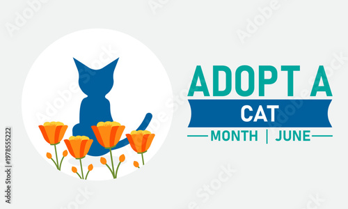 Adopt a cat month june illustration with flowers adoption illustration