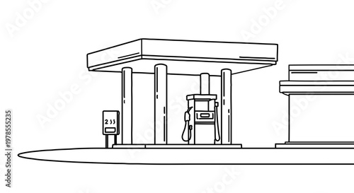 A minimalist vector illustration of a gas station with a single pump and canopy