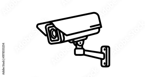 A minimalist line art illustration of a security camera on a wall mount