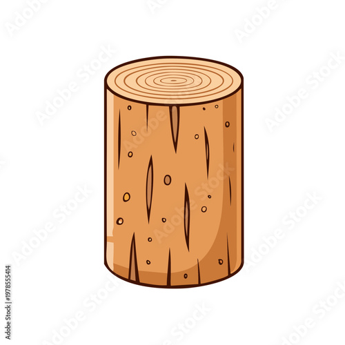 Cartoon Wood Log Section with Rings and Bark Texture Isolated