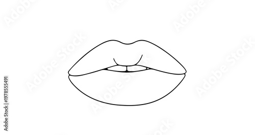 A minimalist line art illustration of a pair of lips on a white background