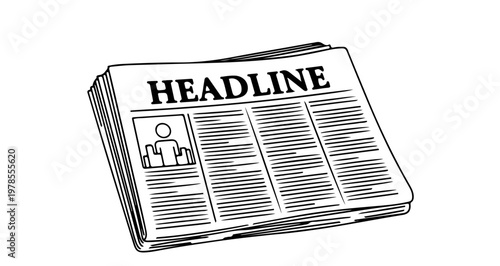 A minimalist vector illustration of a newspaper with a bold headline and simple design