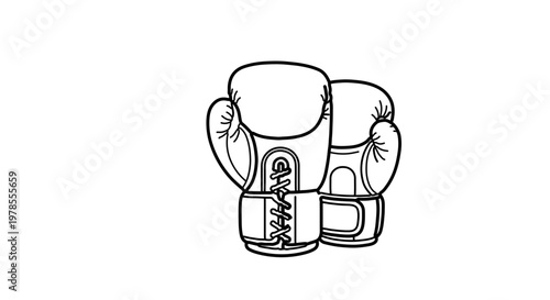 A minimalist line art illustration of a pair of boxing gloves on a white background