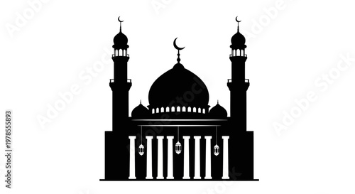 Eid ul Adha Mosque silhouette, Islamic architecture, black icon, vector illustration, religious building isolated on White Background vector