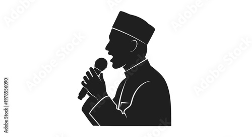 Eid ul Adha Microphone, singer, musician, performance, music icon, black silhouette isolated on White Background vector