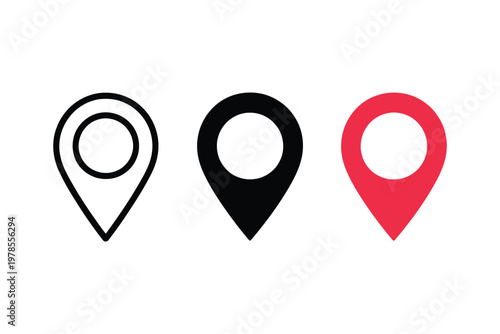 Location pin icon symbol sign isolated on transparent background, map flat vector icons, GPS navigation symbols, geolocation marker concept, modern UI design elements for apps, websites, and digital m