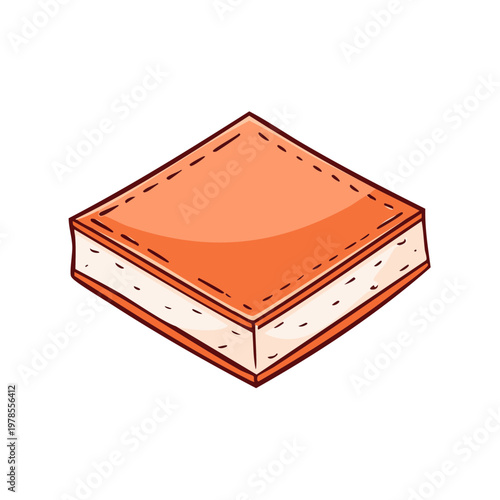 Simple Hand Drawn Orange Square Book with White Pages Isolated on White