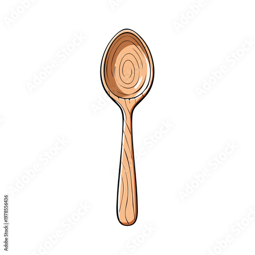 Hand Drawn Wooden Spoon Kitchen Utensil for Cooking and Eating