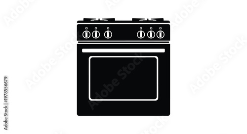 Black range cooker with burners and oven a stark visual silhouette