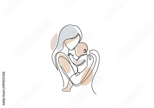 Woman Hugging Newborn Baby Close.