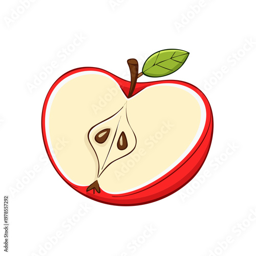 Juicy red apple sliced in half showing seeds and core detail