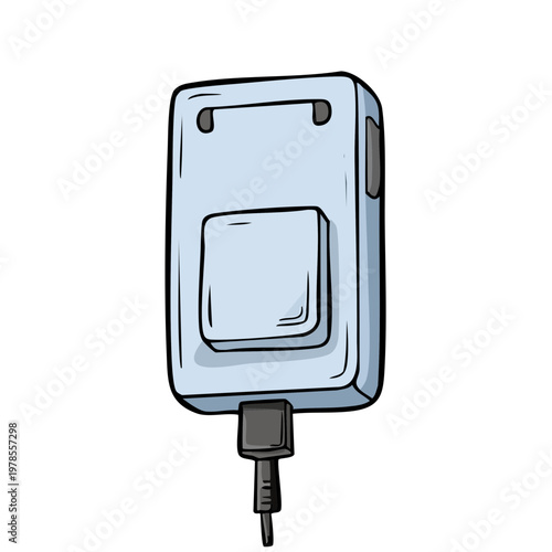 Medical intravenous drip bag connected to a pump with a charger plug
