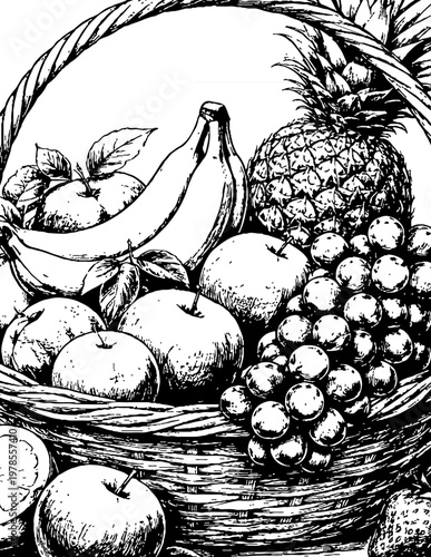 fruit basket black and white sketch eps file