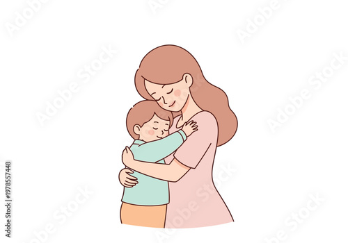Mother Hugging Little Child Tightly.