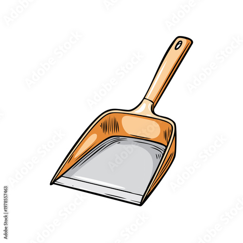 Illustration of a simple orange dustpan with a handle