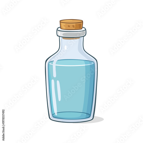 Cartoon Glass Bottle Filled with Blue Liquid and Cork Stopper