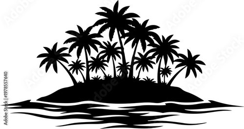 Tropical island silhouette vector illustration