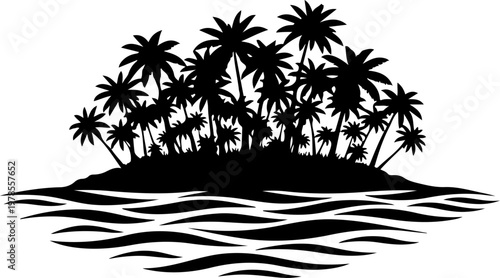 Tropical island silhouette vector illustration