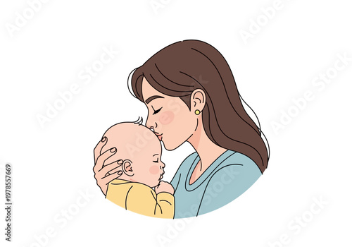 Mother Kissing Newborn Baby Girl.