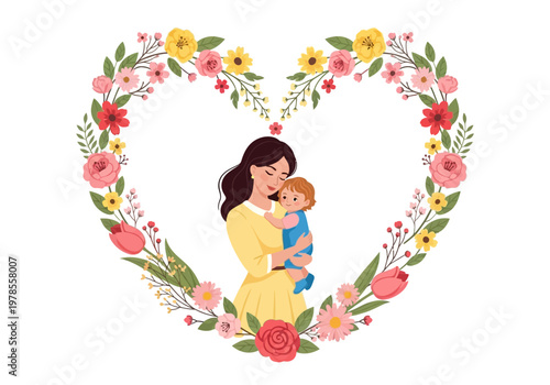 Mother Holding Baby in Heart Shape.