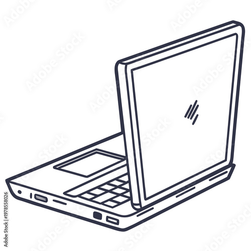 A minimalist line art illustration of a laptop computer with a simple design