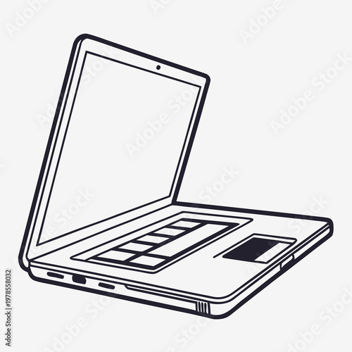 A minimalist vector illustration of an open laptop computer on a plain background