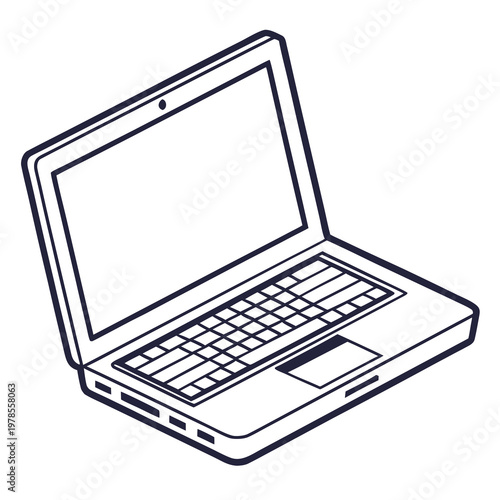 A minimalist line art illustration of a laptop computer with a blank screen